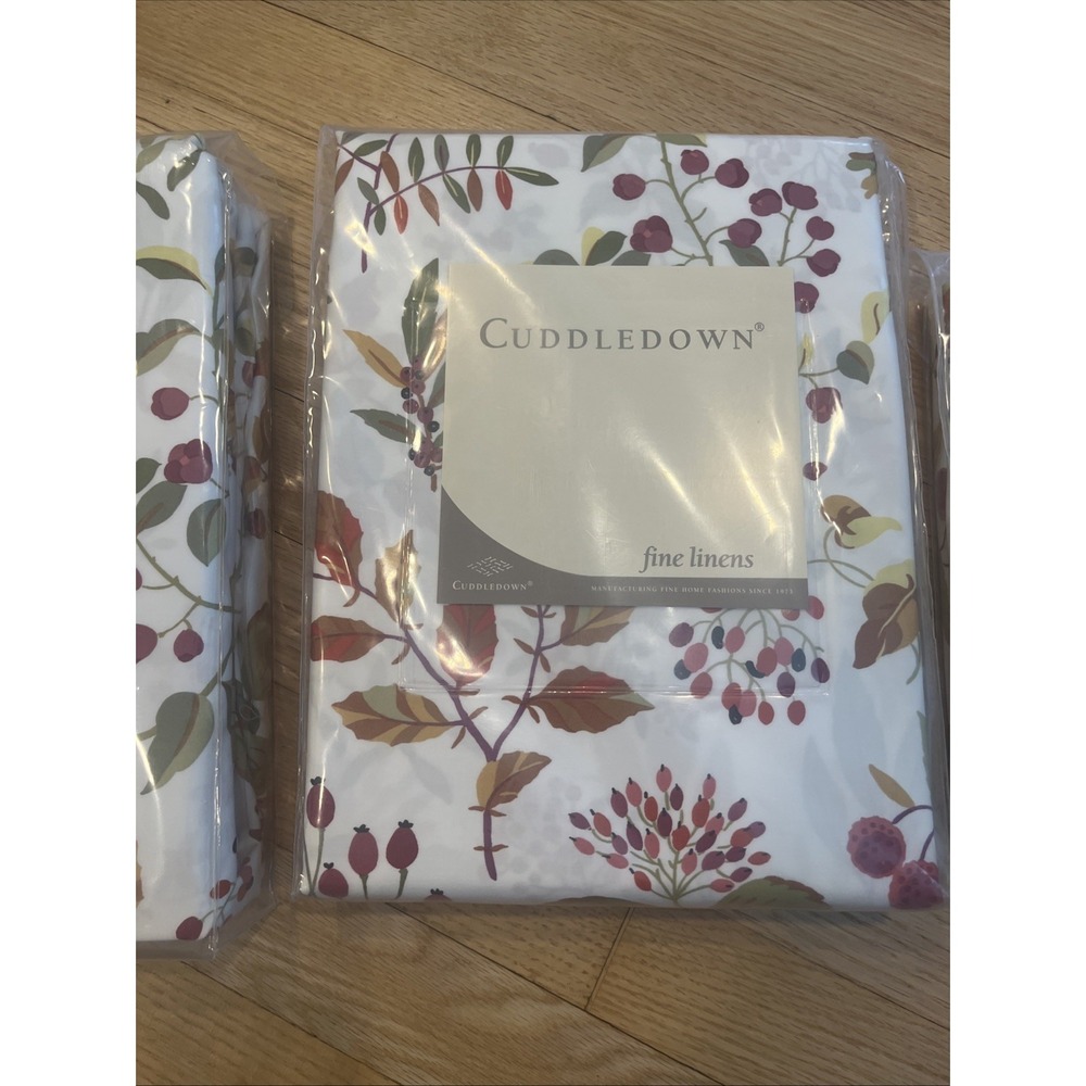 Cuddledown LENORA King Sheet Set 100% Cotton Leaves Berries, Fall Cottagecore - Picture 3 of 10